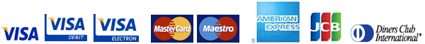 We accept Visa, visa Electron, Visa Debit, Mastercard, Maestro, American Express, JCB and Diners Club International